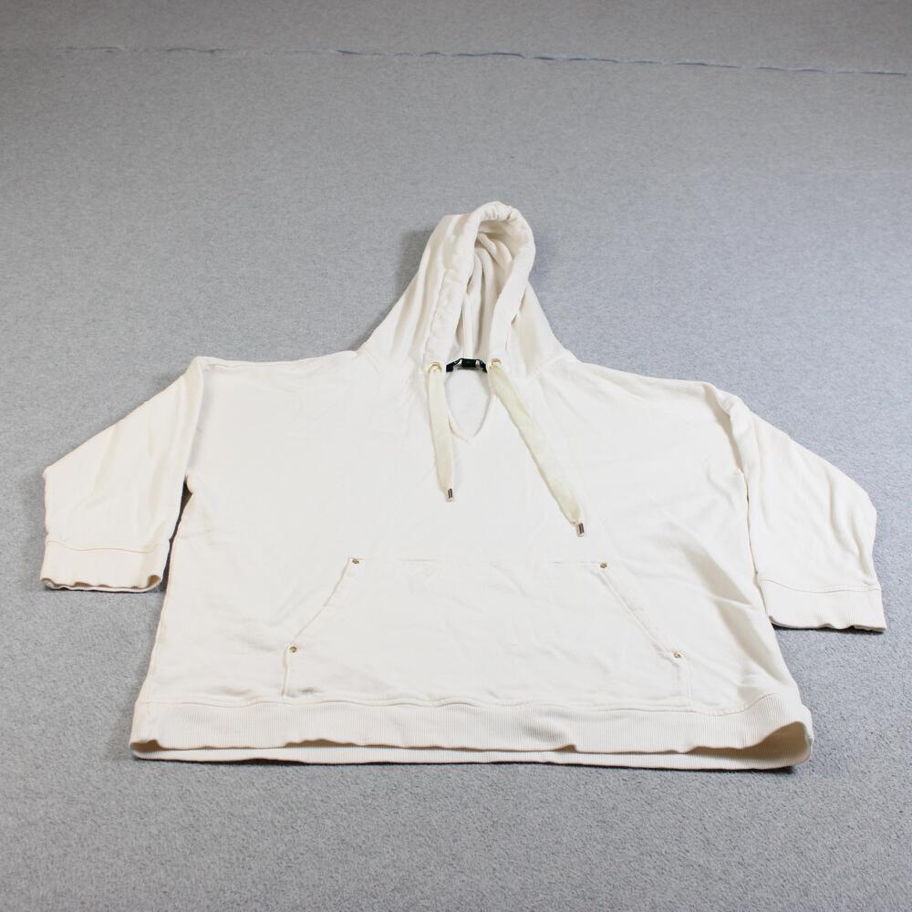 Lauren Ralph Lauren Hoodie Women Large White V-Neck Pullover Boxy Crop Coastal
